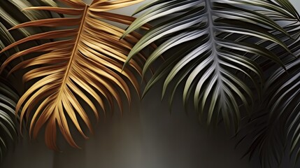 Aesthetic minimal floral composition, Tropical exotic palm leaves background.