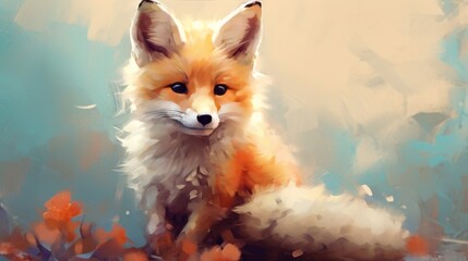 Cute fox watercolor style digital art for children