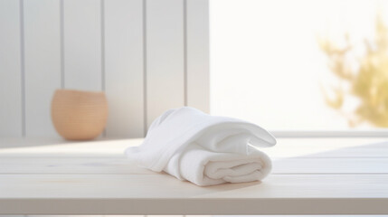 Fototapeta na wymiar white towels on the window