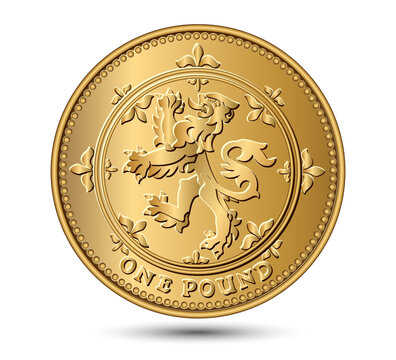 British money gold coin one pound sterling. Vector illustration.