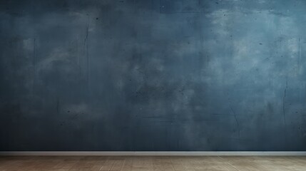 Dark blue empty wall and wooden floor. Interior background for the presentation., Generative AI	