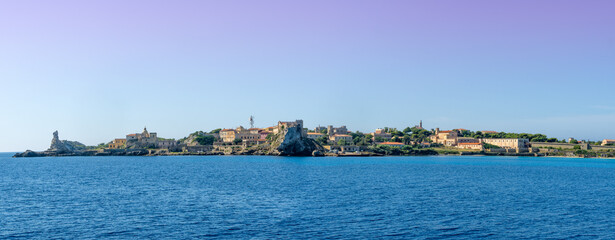 Italy Archipelago Toscano Livorno, visit to the island of Pianosa, arrival from the sea on the...