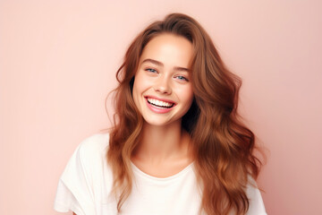 Fototapeta premium Pastel Bliss: Smiling Slavic Model