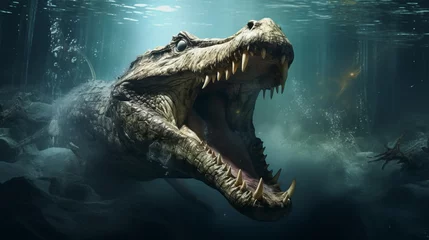 Poster Giant scary crocodile with open mouth. AI generative. © vadymstock