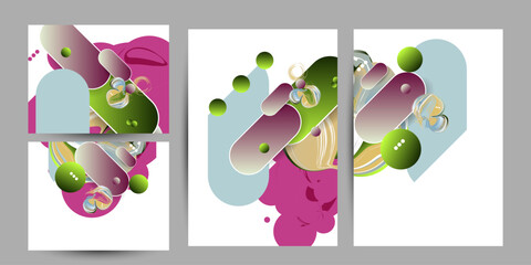 New squircles trendy yar Set geometric colors Abstract 3D eps 10. Flowing and liquid abstract gradient background Risoprint. vector design