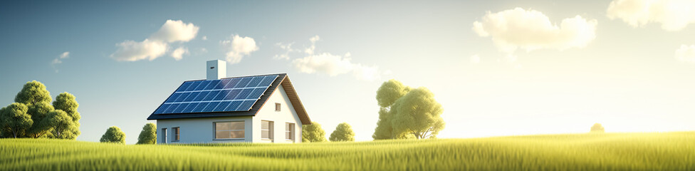 Fototapeta premium Home,house with solar rooftop in power alternative concepts.ecosystem and green environment.landscape nature background.living design