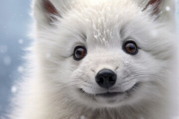 Fototapeta premium close-up of an arctic foxs face with snow on its nose