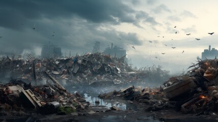 Fototapeta na wymiar Photo of a city dump concept of ecology catastrophe. AI generative