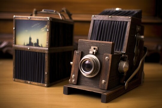 assembled pinhole camera next to film roll