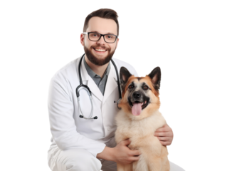Happy veterinarian with a dog, cut out