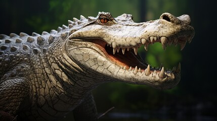 Obraz premium Portrait of happy crocodile isolated on background. AI generative.