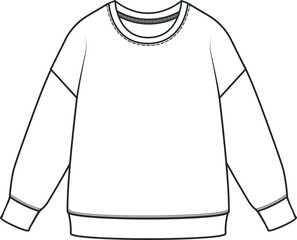 Cozy and Stylish Sweatshirt Design, Detailed Vector Technical Drawing for Fashionable and Comfortable Hoodies, Perfect for Casual Wear and  of Style, Sweatshirt Flat Sketch