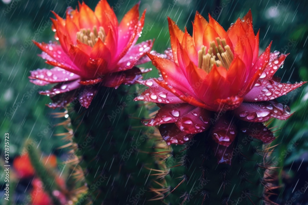 Canvas Prints close-up of cactus flowers in vibrant colors after rain