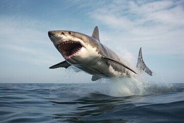 great white shark caught in mid-air during breach