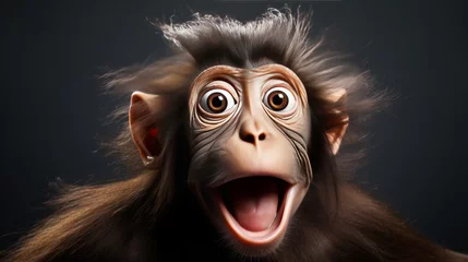 Fototapeten Studio portrait of a funny monkey with a surprised face. AI generative. © vadymstock