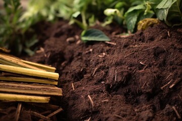 close-up of freshly layered compost materials