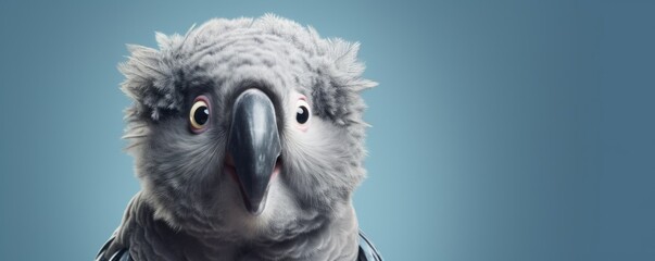 Naklejka premium Studio portrait of a funny bird with a surprised face. AI generative.