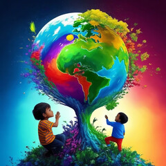 A colorful art of children life depends on the environment