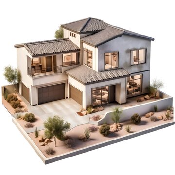 Suburban Serenity: Architectural Model of a Middle-Class Home with Garage