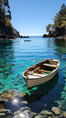 Obraz premium one boat during fishing splash from fish 