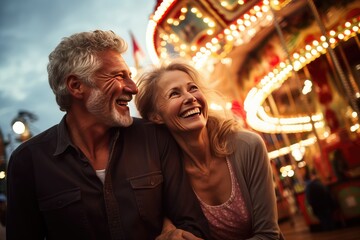 image of happy mature couple in amusement park