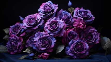 Vintage classic deep violet rose bouquet. AI generative.