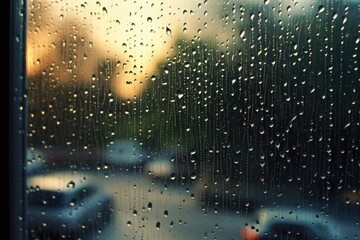 clean window glass with raindrops after washing