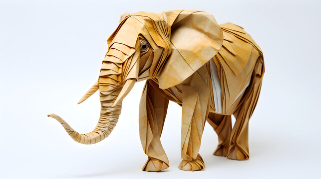 elephant origami creative art of folding paper reflect nature conservation,Generative AI.