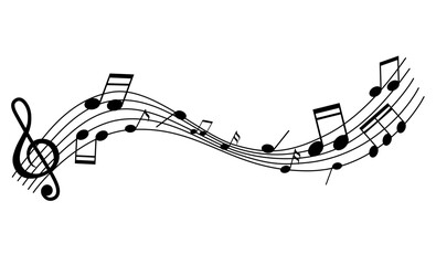 Music notes wave pentagram silhouette black musical melody