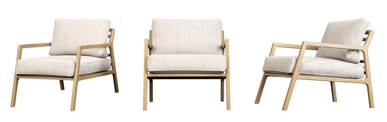 Modern minimal armchair deco living room set cutout on transparent backgrounds 3d illustrations png