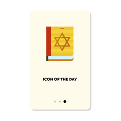 Religious book flat icon. Torah book isolated sign. Hobby, knowledge, religion concept. Vector illustration symbol elements for web design