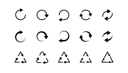 Recycle arrow icons set. Reuse icon in line. Eco arrow symbol set. Recycle icon in line. Reuse arrow and triangle. Ecology symbol. Eco vector illustration