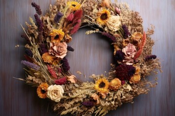 dried flowers arranged in a beautiful wreath