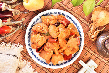 Spicy dice chicken on the plate