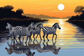 Fototapeta na wymiar cartoon stail herd zebra 