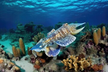 Fototapeta premium camouflaged cuttlefish blending with ocean floor