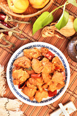 Spicy dice chicken on the plate