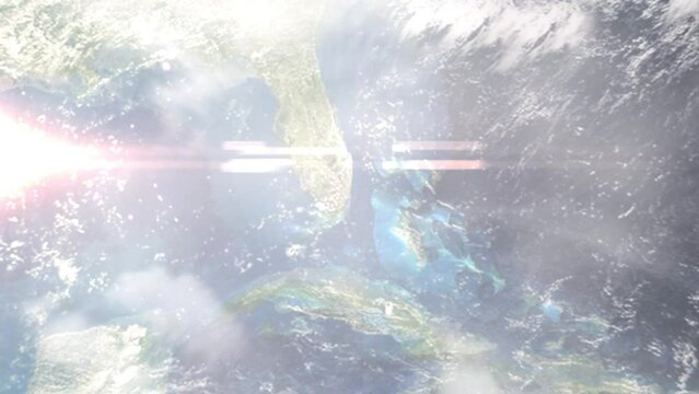 Zoom in from space and focus on Miami Beach, Florida, USA. 3D Animation. Background for travel intro. Elements of this image furnished by NASA