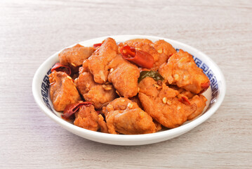 Spicy dice chicken on the plate