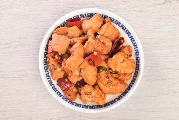 Spicy dice chicken on the plate