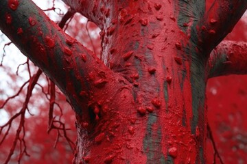 close-up of a tree marked with red paint for