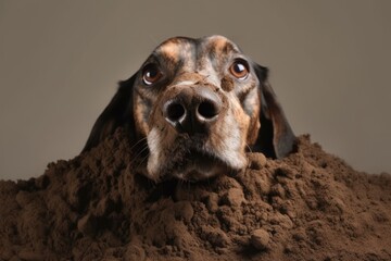 dogs nose covered in dirt after digging