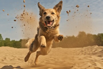 sand flying as dog digs enthusiastically - Powered by Adobe