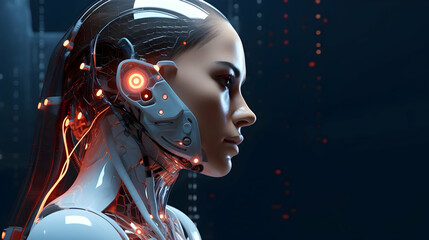 Beauty portrait of a robot cyborg girl with cables and mechanisms