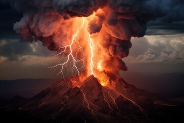 volcanic lightning during eruption - obrazy, fototapety, plakaty