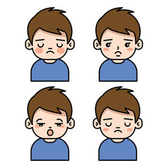 Set of boys with different facial expressions on white background. Vector illustration.