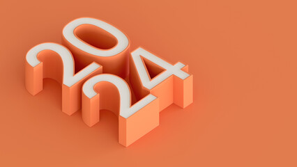 2024 isometric 3d numbers on the apricot background. 3d render illustration - 637885193