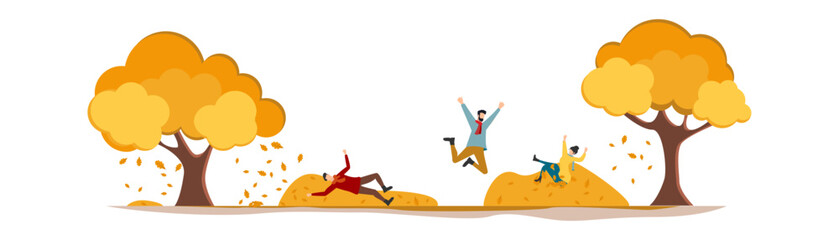 Autumn. People collect leaves. Vector.