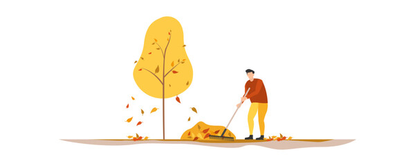 Autumn. People collect leaves. Vector.