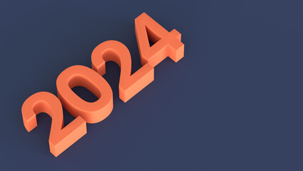 3d apricot numbers on the dark blue background. New year 2024. 3d render illustration - 637885595